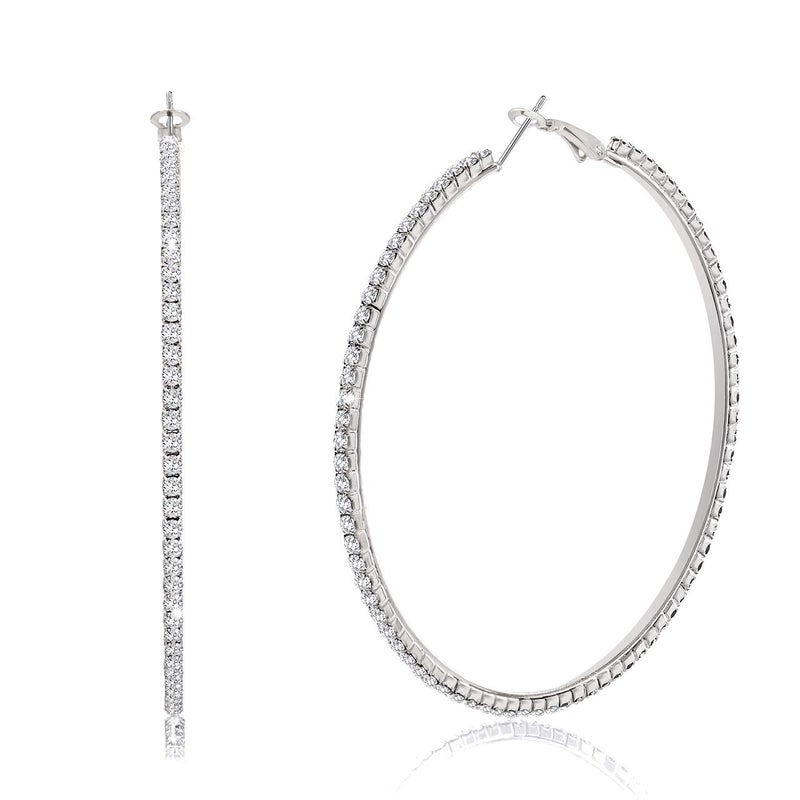 BSJELL Hoop Earrings for Women Silver Large Cubic Zirconia Hoop Earrings Big Circle Stud Earrings Crystal Bridal Wedding Fashion Jewelry For Women - Image 1